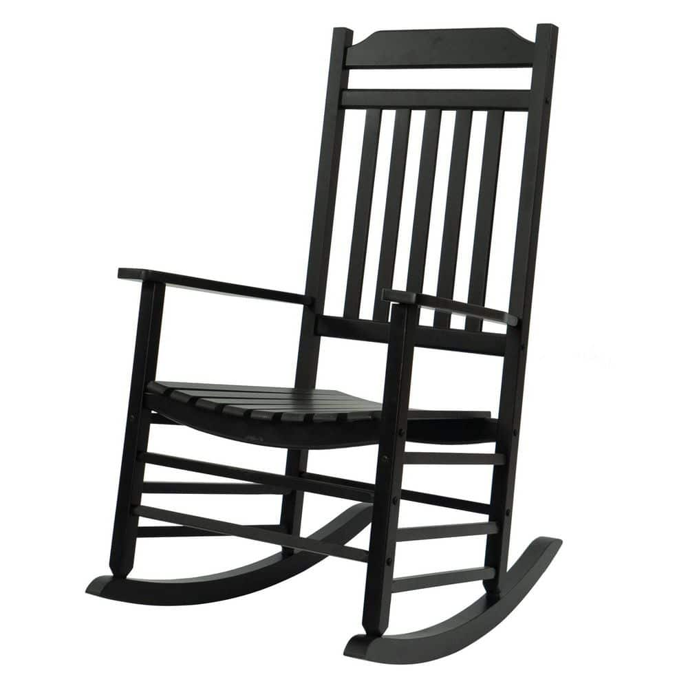 KOZYARD Porch Rocker Solid Black Wood Outdoor Rocking Chair KZWRC68BLK ...