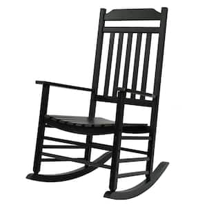 Porch Rocker Solid Black Wood Outdoor Rocking Chair