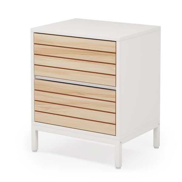 BYBLIGHT Fenley 2-Drawer White Wood Modern Nightstands Bedside Sofa Side End Table 19.68 in. W x 15.75 in. D x 23.62 in. H