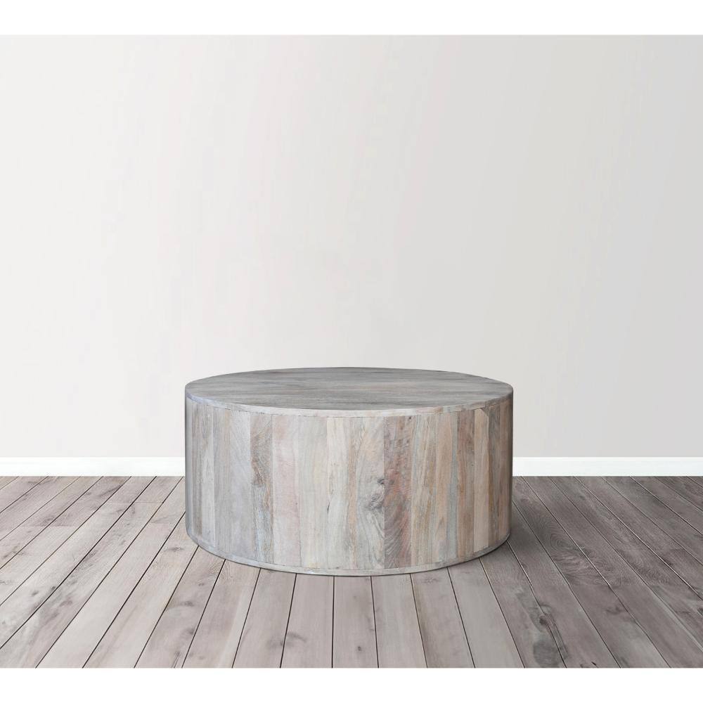 36" Round White Washed Mango Wood Lift-Top Coffee Table
