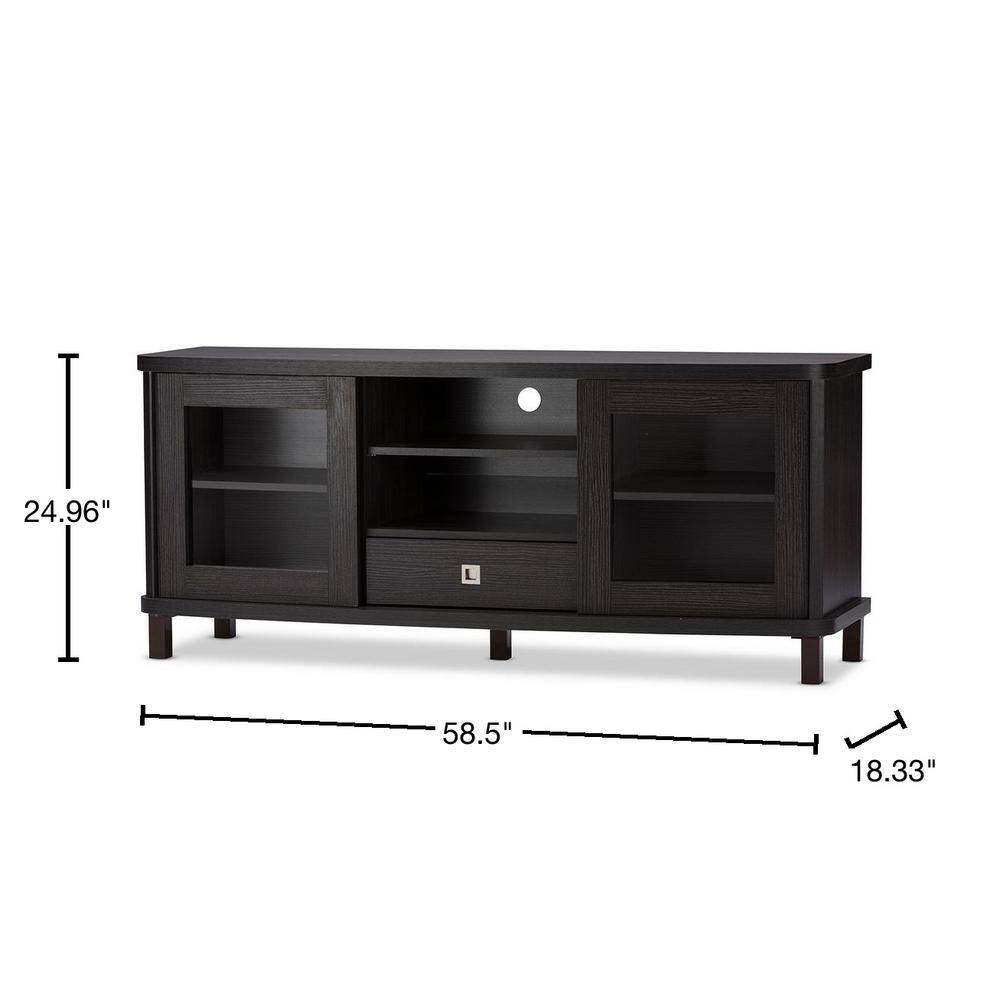 Walda 60'' Greyish Dark Brown Embossed Wood TV Stand with Cabinet