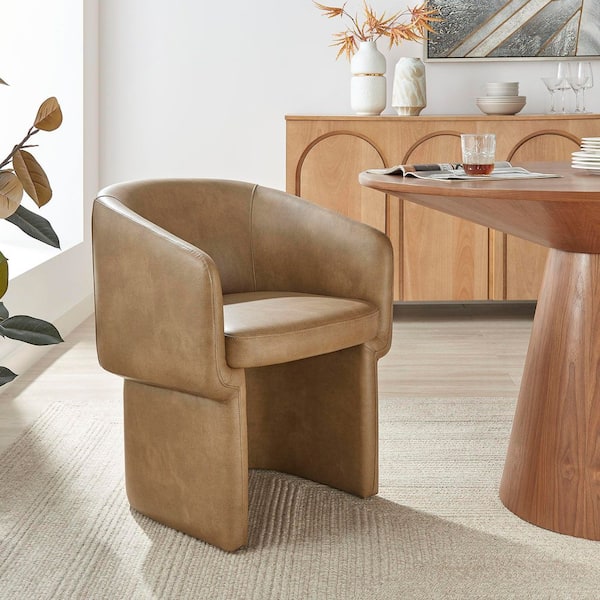 Verity Vegan Leather Dining Chair with Rounded Back in Toast