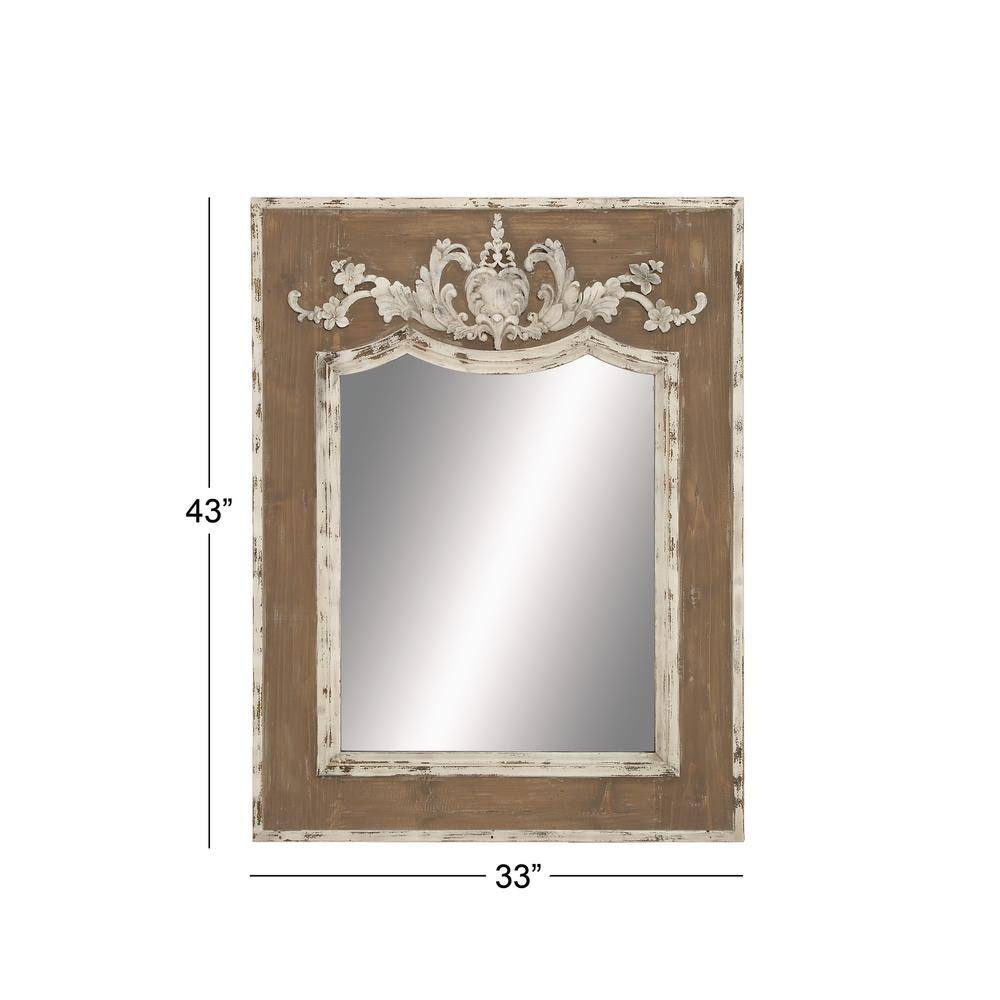 Scalloped 33" x 43" Brown and Cream Rustic Wooden Wall Mirror