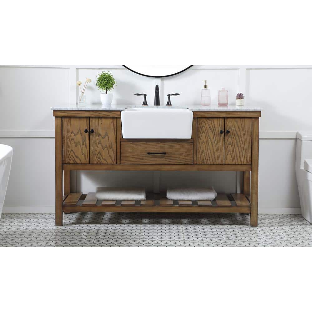 Driftwood Single Bathroom Vanity with Carrara White Marble Top