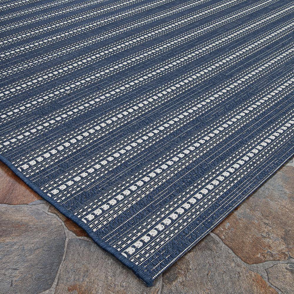 Marine Blue and Shell Striped Outdoor Rug 3'11" x 5'7"
