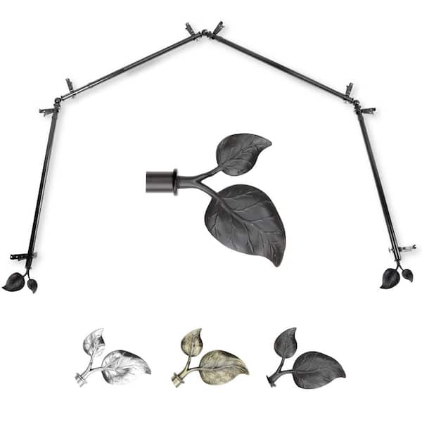 EMOH 13/16" Dia Adjustable 4-Sided Bay Window Curtain Rod 28 to 48" (each side) with Botany Finials in Black