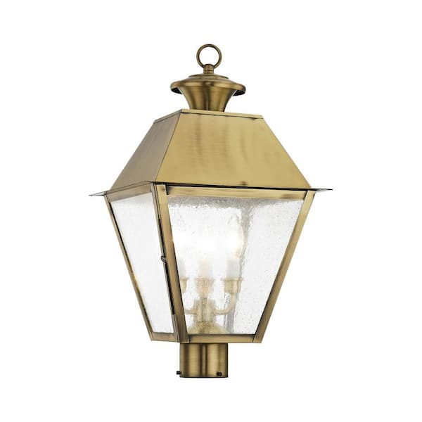 Livex Lighting Mansfield 3 Light Antique Brass Outdoor Post Top Lantern