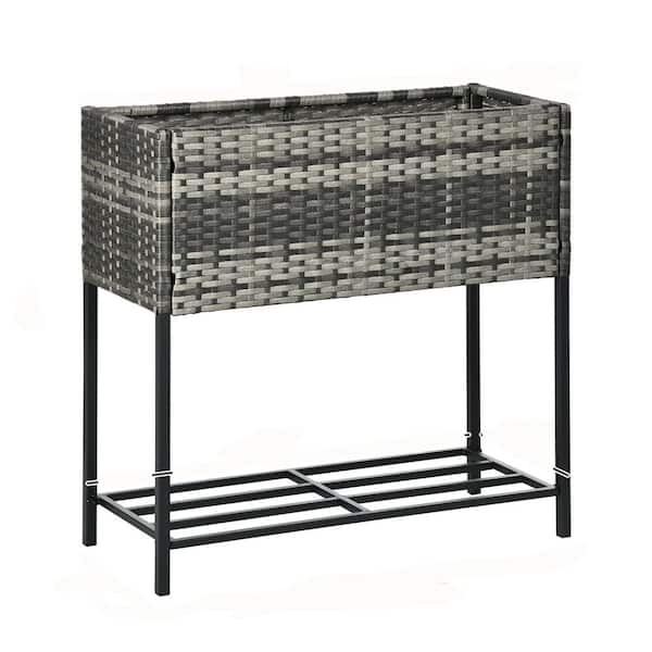 Oyezvary 28.25 in. x 11.75 in. x 27.50 in. Gray Steel Raised Garden Bed with Rattan Wicker Look for Flowers, Herbs and Vegetables