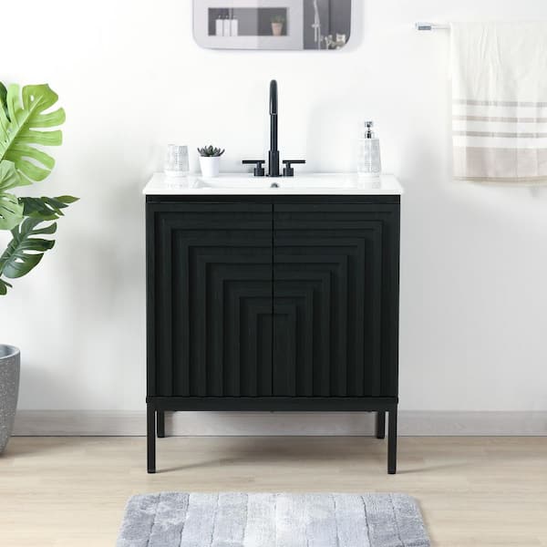 Rowan 30 in. W x 18 in. D x 33 in. H Geometric Modern Transitional 2-Shelf Bath Vanity Cabinet without Top in Black