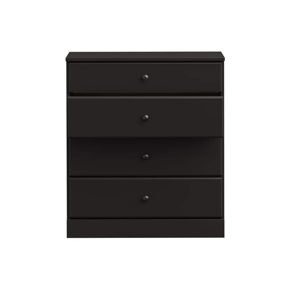 Astrid Sleek Black 4-Drawer Dresser with Solid Wood Knobs