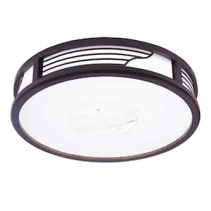 20.47 in. Dark Brown and White Chinese Style 3-Color Flush Mount LED Ceiling Light with Acrylic Shade