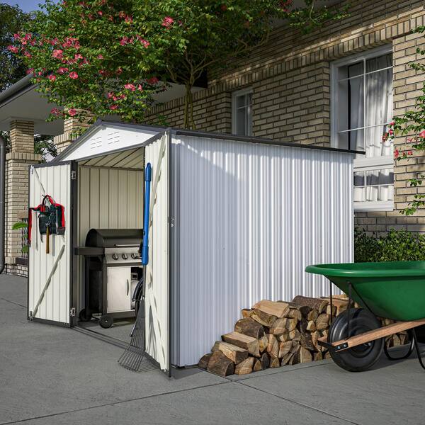 Unbranded - 8 ft. W x 6 ft. D White Outdoor Metal Storage Shed Garden Tools Room with Lockable Doors, Hooks and Vents (48 sq. ft.)