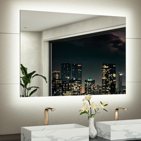 KeonJinn 48 in. W x 36 in. H Rectangular Frameless LED Light 3-Color Dimmable Anti-Fog Wall Bathroom Vanity Mirror with Backlit
