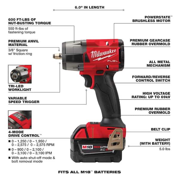 Milwaukee M18ONEFHIWF12-0 18v 1/2in Fuel ONE-Key Impact Wrench Friction Ring 4Ah 