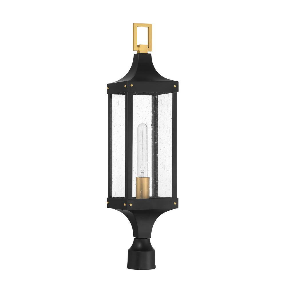 Glendale Matte Black and Brass Outdoor Post Lantern
