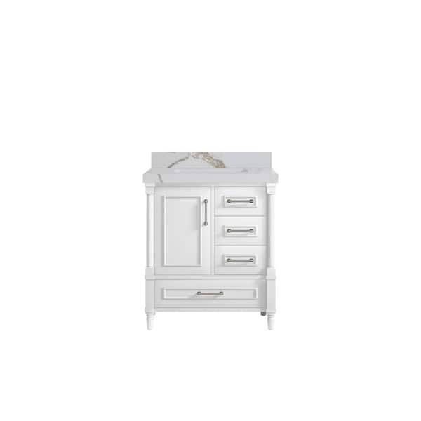 Willow Collections Hudson 30 in. W x 22 in. D x 36 in. H Single Sink Bath Vanity Center in White with 2 in. Calacatta Gold Quartz Top