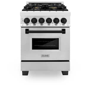 Autograph Edition 24 in. 4 Burner Dual Fuel Range in Stainless Steel and Matte Black