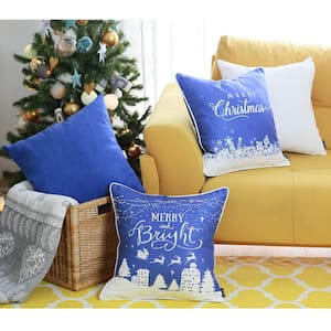 Decorative Christmas Themed Throw Pillow Cover Square 18 in. x 18 in. Blue and White for Couch, Bedding (Set of 4)