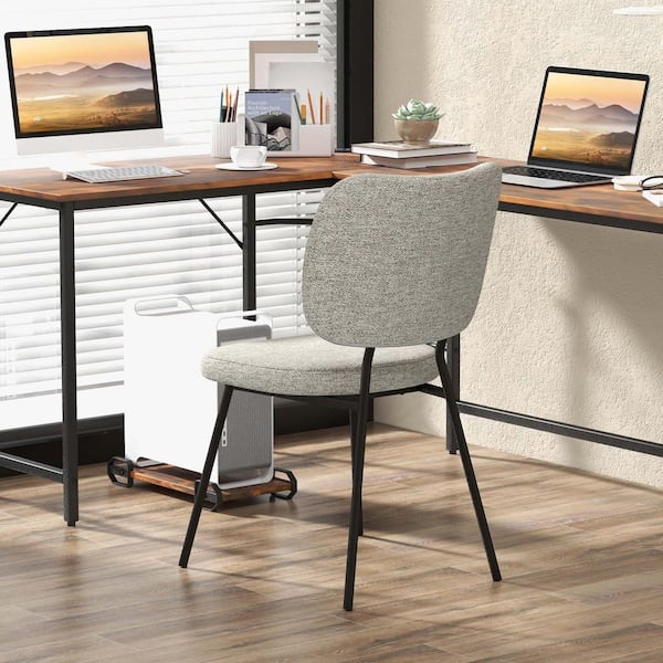 Grey Modern Fabric Dining Chairs Padded Kitchen Armless Accent Chair Set of 2