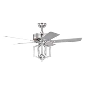 52 in. Smart Indoor/Outdoor Chrome Ceiling Fan with Remote Control and 5 Blades Reversible Quiet Motor Crystal Fan Light