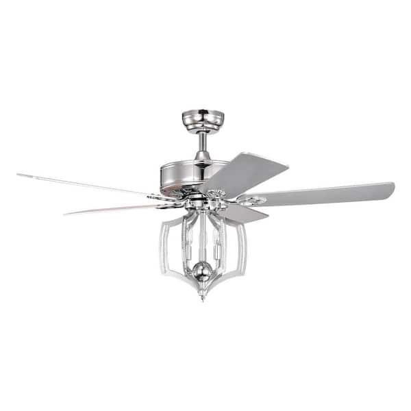 Unbranded 52 in. Smart Indoor/Outdoor Chrome Ceiling Fan with Remote Control and 5 Blades Reversible Quiet Motor Crystal Fan Light