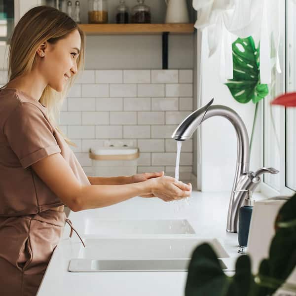 16.1 in. Single Handle Pull Down Sprayer Kitchen Faucet with Gooseneck and 360° Swivel Spout in Brushed Nickel