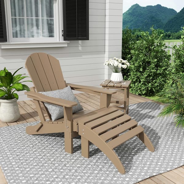 WESTIN OUTDOOR Laguna Classic Outdoor Patio Plastic Foldable Adirondack Chair with Ottoman and Side Table Set 3 Piece Weathered Wood 2001AOC WW The Home Depot