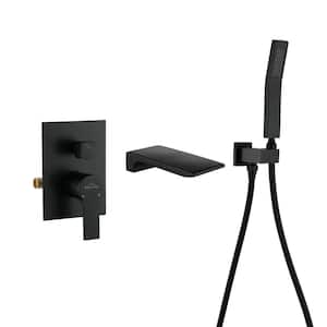 Single-Handle Wall Mount Roman Tub Faucet with Hand Shower in Matte Black