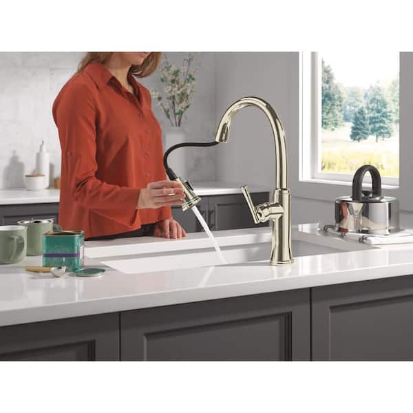 Eldridge Polished Nickel 16.81 in. H Pull Down Sprayer Kitchen Faucet with 360 Degree Spout Swivel