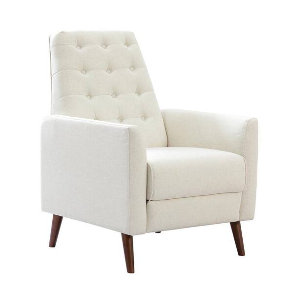 Unbranded Modern Ivory Wood Accent Botton Tufted Fabric Upholstered Recliner Armchair