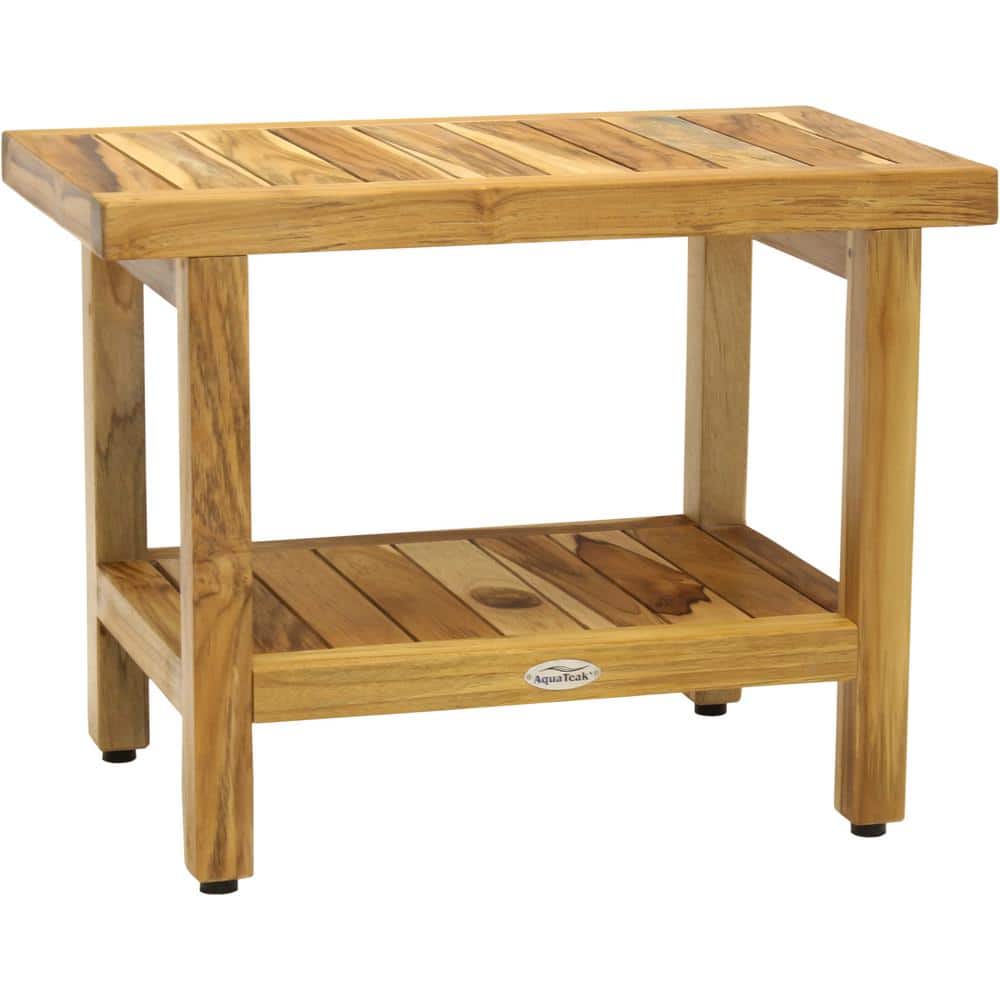 24 in. x 14 in. Spa Clear-Shield Freestanding Teak Shower Bench with Shelf 