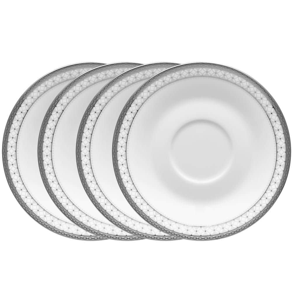 Noritake Rochester Platinum 6 in. (White) Porcelain Saucers, (Set of 4