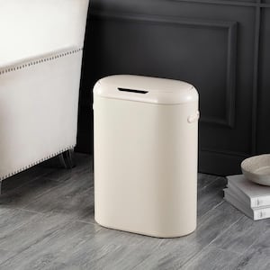 Robo Kitchen 13.2-Gal. Slim Oval Motion Sensor Touchless Trash Can with Touch Mode, Limestone Beige