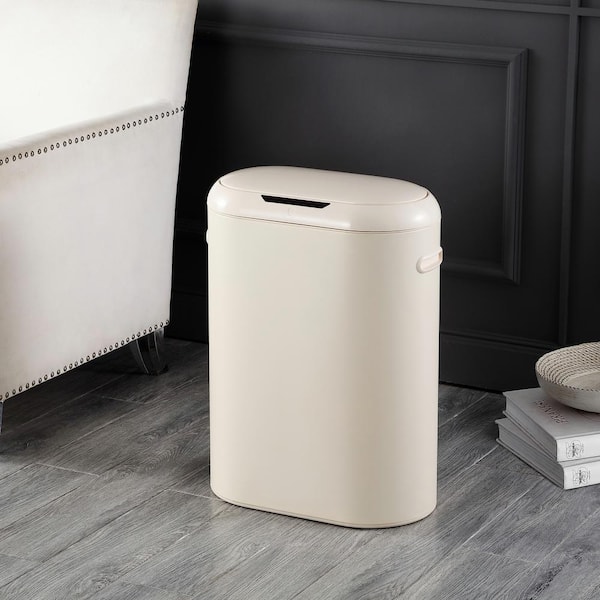 Robo Kitchen 13.2-Gal. Slim Oval Motion Sensor Touchless Trash Can with Touch Mode, Limestone Beige
