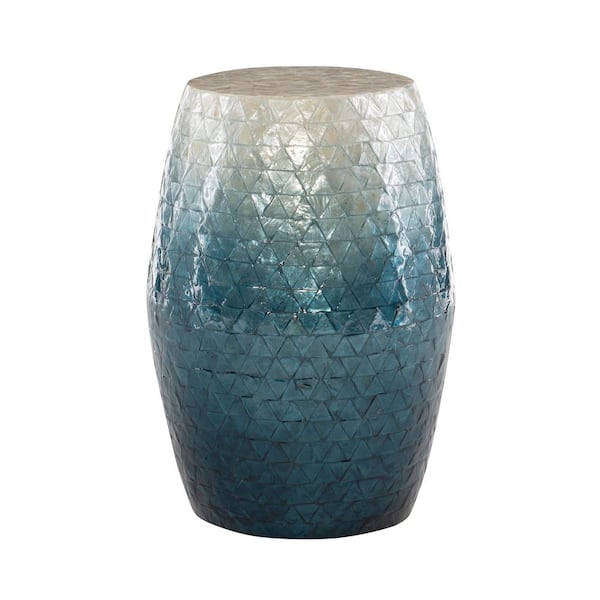 Jaynie 13.75 in. Blue Ombre Specialty Shape Drum Resin Top Capiz Shell End Table