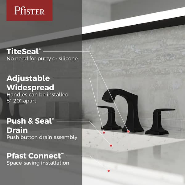 Bellance 8 in. Widespread Two Handle Bathroom Faucet with Drain Kit Included in Matte Black