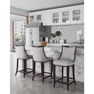 Emperor 27 in. Light Grey Beech Wood Bar Stool with Faux Leather Upholstered Seat