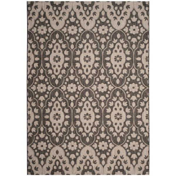 Martha Stewart Black/Beige 9 ft. x 12 ft. Floral Indoor/Outdoor Patio  Area Rug