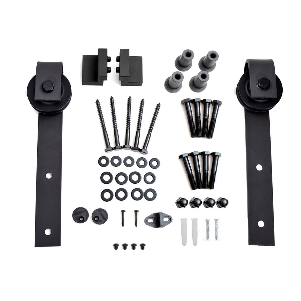 72 in. Black Steel Barn Door Sliding Track and Hardware Set
