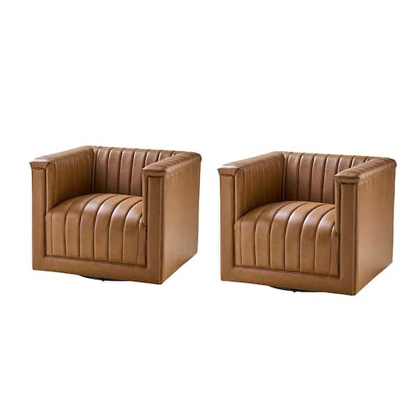 JAYDEN CREATION Rosa Camel Modern Upholstered Swivel Chair (Set of 2)