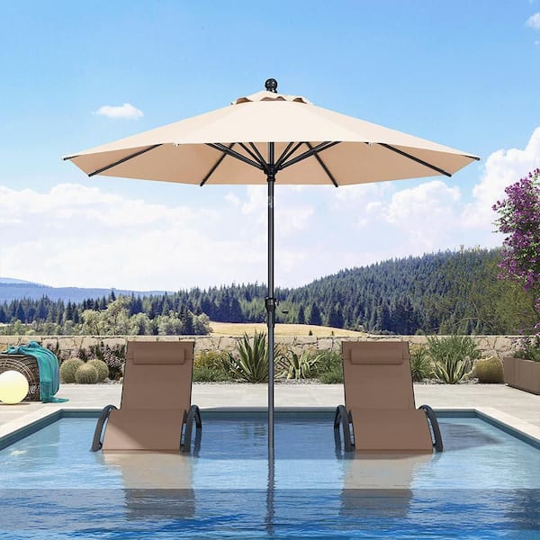 9 ft. Octagon Aluminum Crank and Tilt Outdoor Patio Market Patio Umbrella in Beige