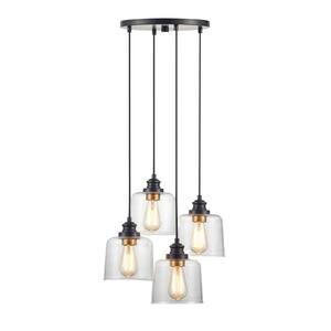 17 in. 4-lights Bronze Cluster Pendant with Drum Glass Shade