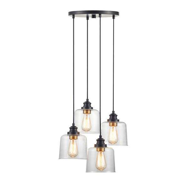 KAWOTI 17 in. 4-lights Bronze Cluster Pendant with Drum Glass Shade