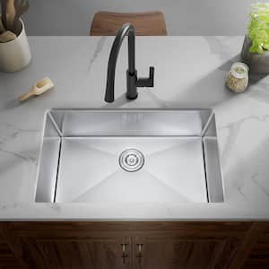 30 in Undermount Single Bowl 20 Gauge Stainless Steel Kitchen Sink with Strainer