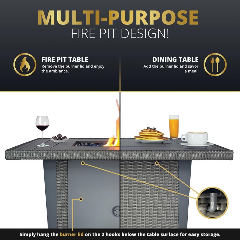 Ethan 42-inch Gray Aluminum and Rattan Gas Fire Pit Table