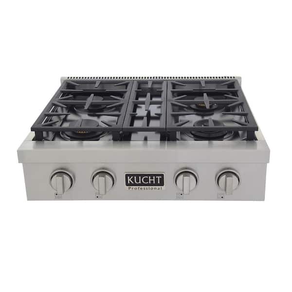 Kucht Professional 30 in. Liquid Propane Gas Range Top in Stainless Steel with Classic Silver Knobs with 4 Burners