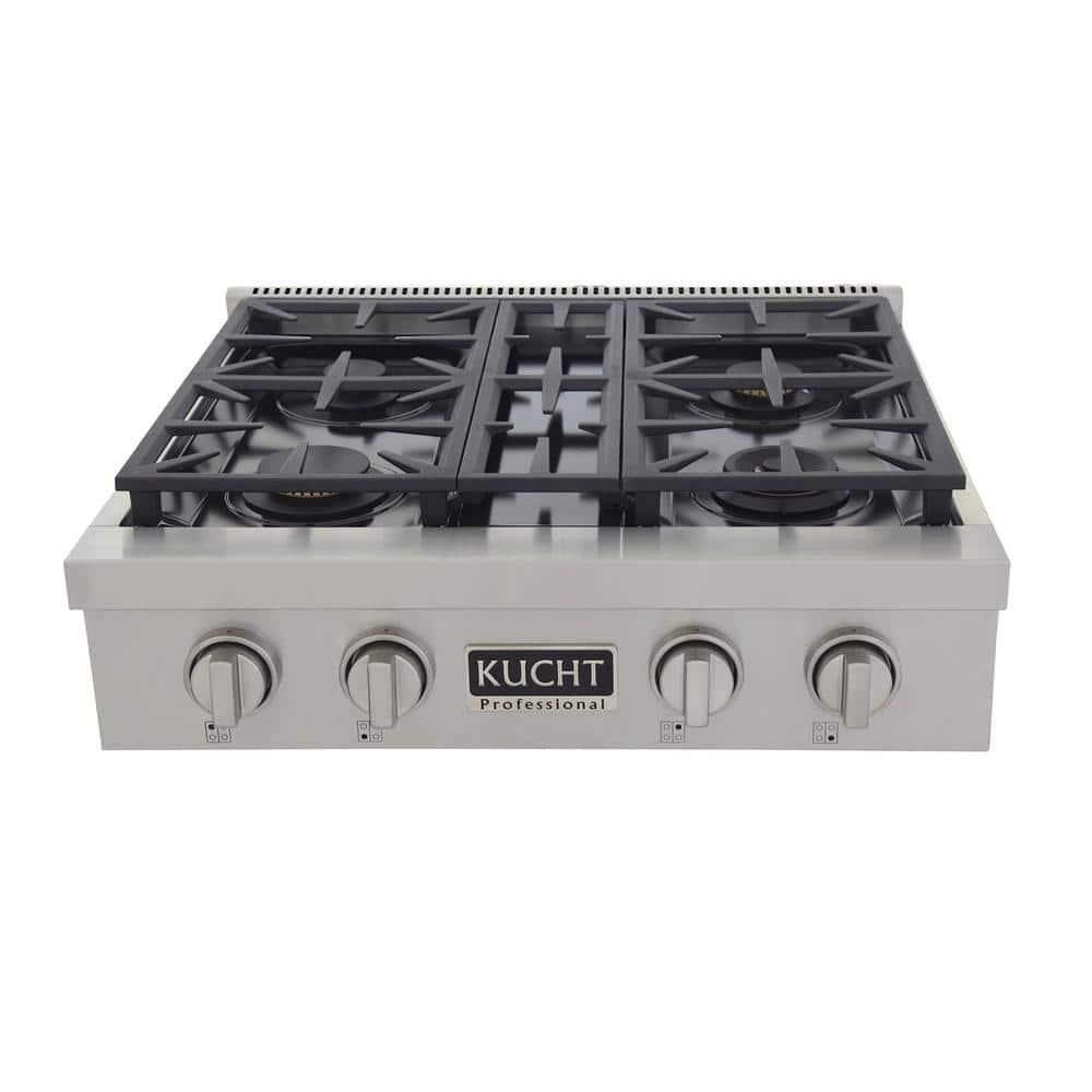 Kucht Professional 30 in. Natural Gas Range Top in Stainless Steel and Classic Silver Knobs with 4 Burners