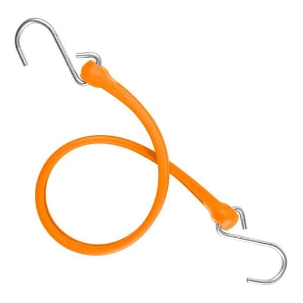 The Perfect Bungee 19 in. EZ-Stretch Polyurethane Bungee Strap with Galvanized S-Hooks (Overall Length: 24 in.) in Orange