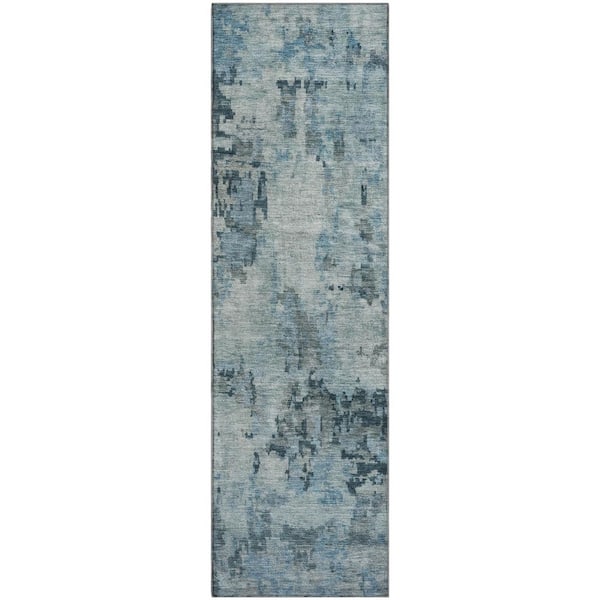 Mayfield Premium Machine Washable Abstract AMF2360 Blue 2 ft. x 7 ft. Runner Rug