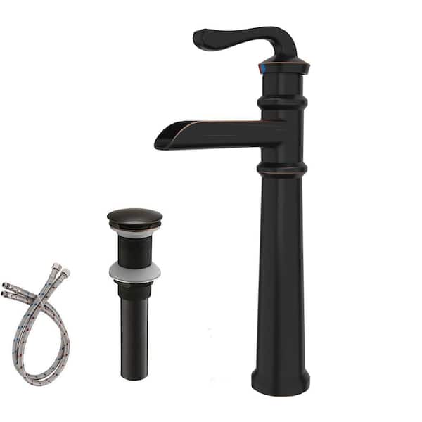 HOMEMYSTIQUE Single Handle Vessel Sink Faucet with Pop Up Drain in Oil Rubbed Bronze